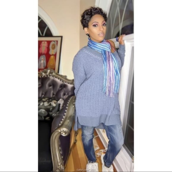 Callie Plus Oversized Popcorn Cable Lounge Sweater 1X - Picture 3 of 11